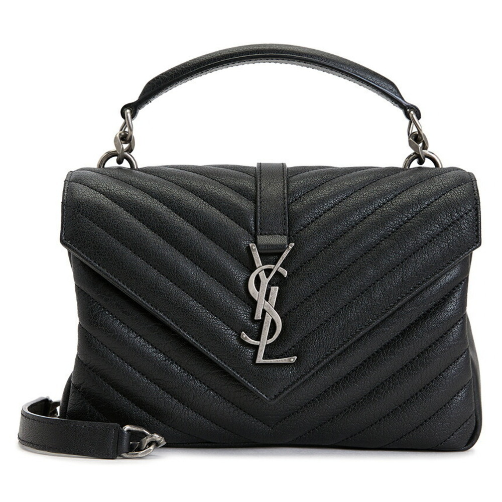 Saint Laurent College Bag shoulder bag chevron quilted leather Black - Picture 1 of 10